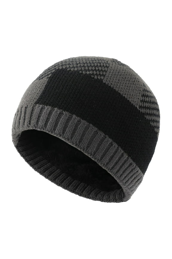 Cozy Fleece Lined Hat For Cold Weather Winter Warm Hat Plaid Knitted Hat Beanie Hat For Men & Women Ear Hat Thickened Outdoor Hat Warm Knit Winter Beanie Cap