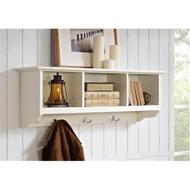 Elegant White Entryway Key/Mail Organizer with Cubbies and Hooks