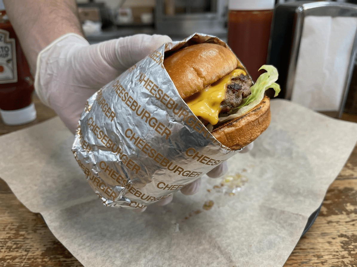 Cushion Foil Sandwich Wrap, 10.5" x 14" Sheets, Cheeseburger Print Yellow, 2500 Count