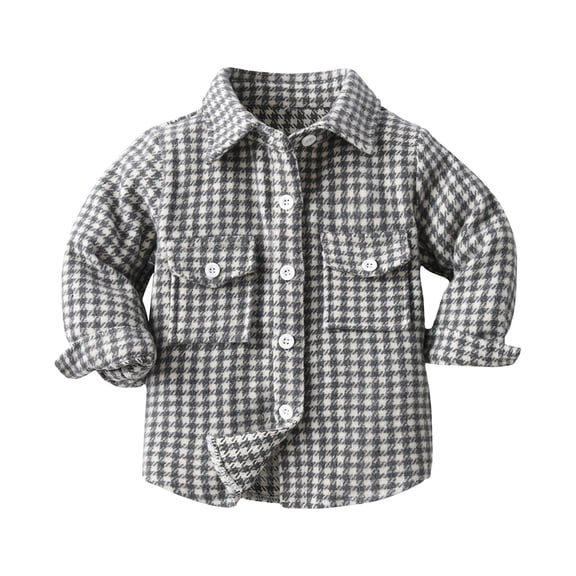 Generic Cute Down Jackets Windproof Toddler Boys Girls Shirt Coat Jacket Plaid Long Sleeve Kids Turn Down Collar Button Tops Outwear for Girls Boys(E,6-12 Months)