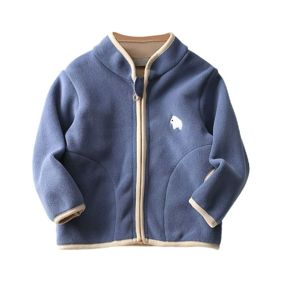 Generic Cute Dress Blouse Autumn Winter Toddler Girls Boys Long Sleeve Simple Solid Color Warm Children's Dress Stand Collar Coat for 1 To 7 Years(Blue,3-4 Years)