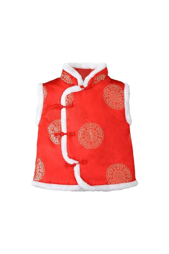 Toddler Kids Vest Coat Toddler Kids Girls Vest Coat Chinese Calendar New Year Sleeveless Traditional Tang Suit Tops Baby Coat Performance Toddler Baby Girl Boy Winter Coats