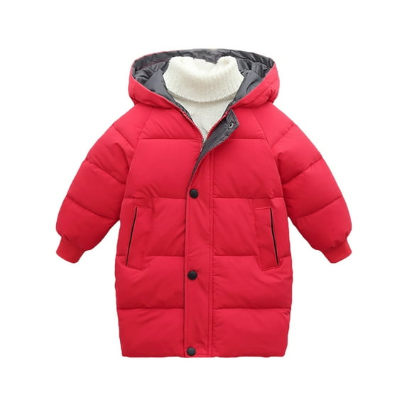 Generic Cute Jackets Toddler Girls Boys Autumn Winter Long Sleeve Thick Solid Color Long Down Zipper Hood Coat for 1 To 8 Years(Red,18-24 Months)