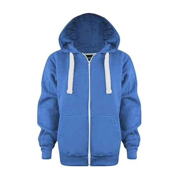 Generic Cute Snowsuit Windproof Kids Boys Girls Solid Color Long Sleeve Zip Up Hoodie Sweatshirt Jackets Tops for Children 3-12 Years(Blue,5-6 Years)