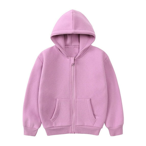 Generic Toddler Kids Baby Outwear Long Sleeve Round Neck Solid Color Jacket Zipper Hooded Windproof Coats for Girls Boys for Holiday Winter Party Christmas(6-7 Years Purple)