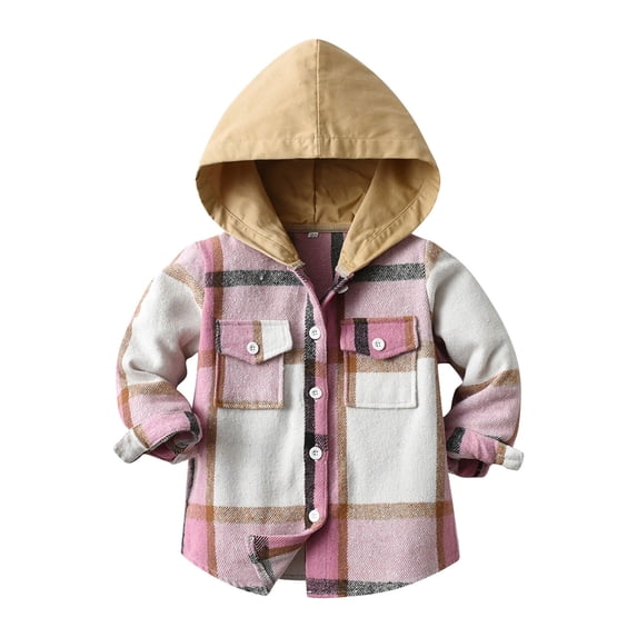 Generic Toddler Kids Baby Outwear Long Sleeve Hooded Plaid Jacket for Girls Boys Puffer Jacket for Holiday Winter Party Christmas(7-8 Years Gray)