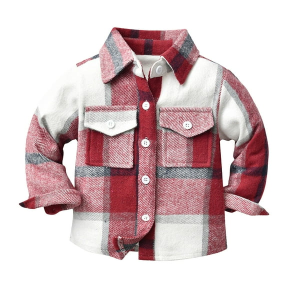Generic Cute Warm Winter Outwear Toddler Boys Girls Shirt Coat Jacket Plaid Long Sleeve Kids Turn Down Collar Button Tops Outwear for Girls Boys(Red,2-3 Years)