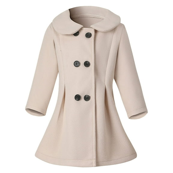 Generic Cute Windproof Jackets Girls Dress Coat Kids Winter Warm Jacket Long Sleeve Button Trench Coat Pocket Long Peacoat Outerwear 2-7 Years(Beige,3-4 Years)
