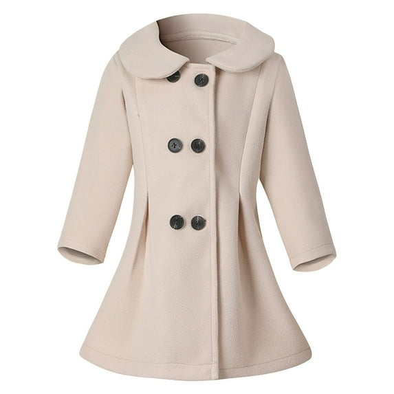 Generic Cute Windproof Jackets Girls Dress Coat Kids Winter Warm Jacket Long Sleeve Button Trench Coat Pocket Long Peacoat Outerwear 2-7 Years(Beige,3-4 Years)