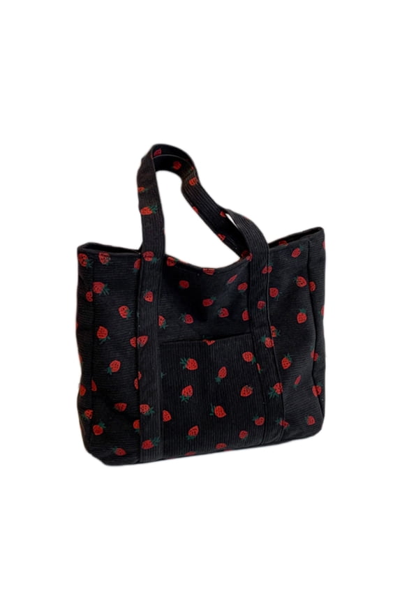 Cutecore Strawberry Corduroy Tote Bag Women Cottagecore Aesthetic Shoulder Bag Handbag Everyday Casual Bags