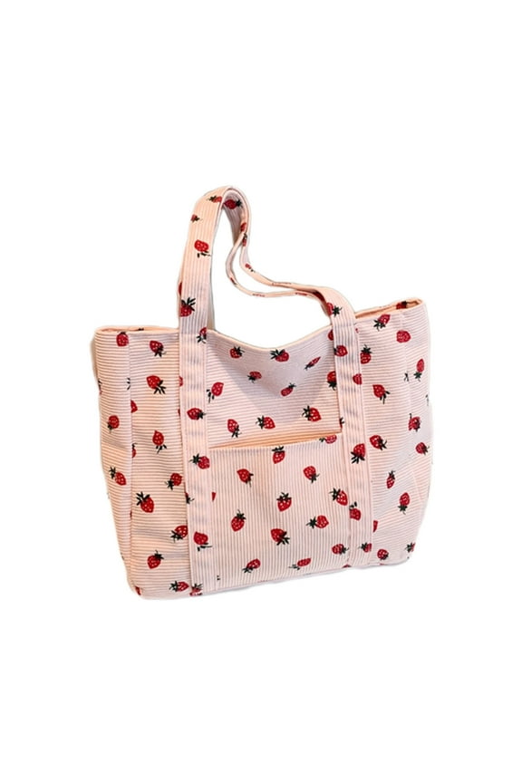 Cutecore Strawberry Corduroy Tote Bag Women Cottagecore Aesthetic Shoulder Bag Handbag Everyday Casual Bags