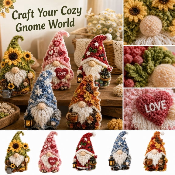Generic DIY Gnome Craft Kit 3D Fabric Poke Art No-Sew Standing Decor with Acrylic Stand for Tiered Tray Tabletop Shelf Display, 6.3x5.1 Inch
