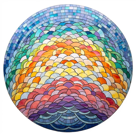 Generic DIY Stamped Cross Stitch Kits Stained Glass Rainbow Sea Circle Shape Beginners Easy 11CT Needlepoint Embroidery Counted Cross Stitch Kits Art Craft Wall Decor 35x35cm(1)