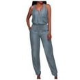 thumbnail image 1 of Generic Denim Jumpsuit for Women Sexy Slim Fit Zipper Sleeveless V-Neck High Waist Fashion Jean Pants Rompers, 1 of 2
