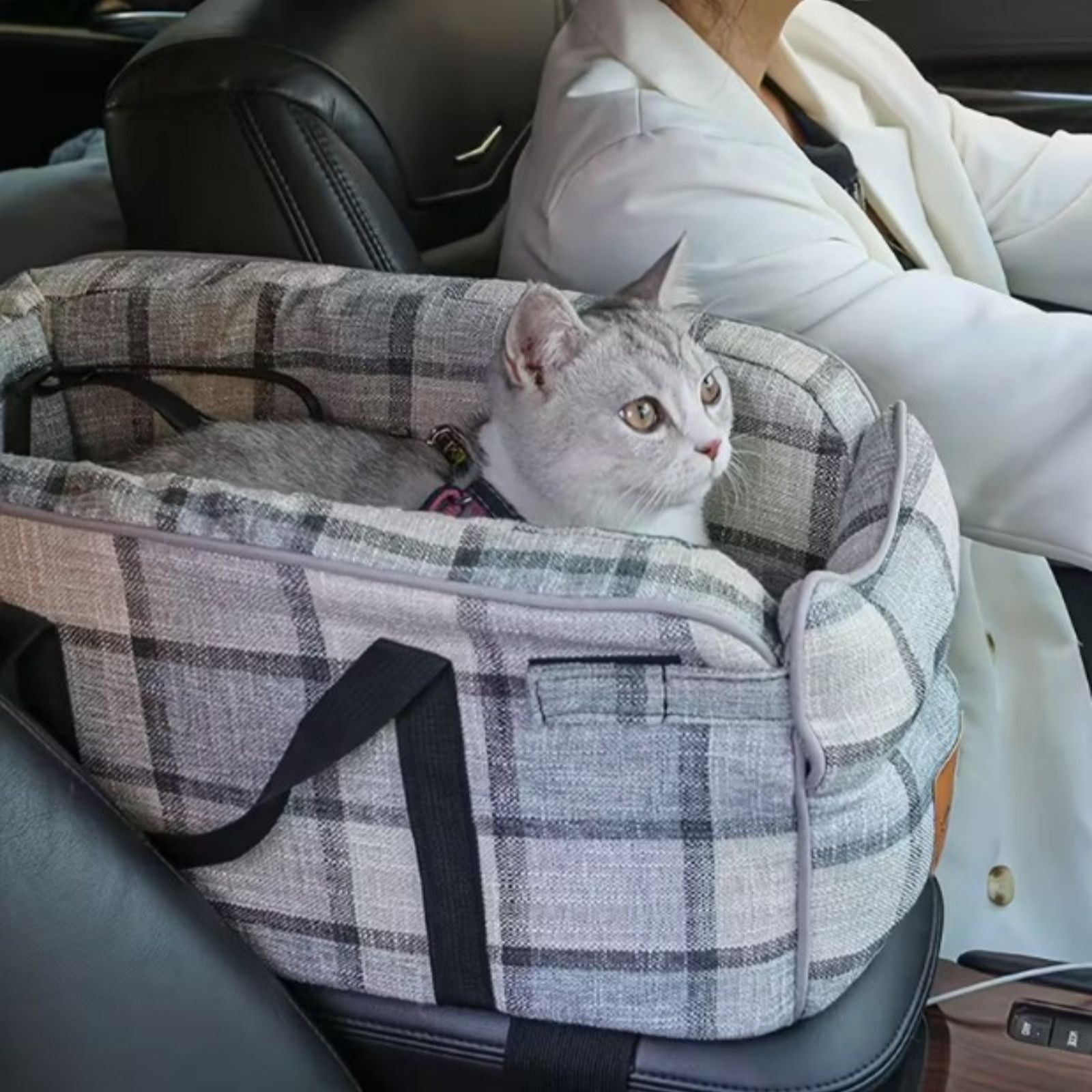 Generic Dog Car Seat for Small Dogs,Center Console Seat for Puppy,Anti-Collapse Pet Car Seat with Soft Cushion Safety Belt, Portable Car Armrest Seat