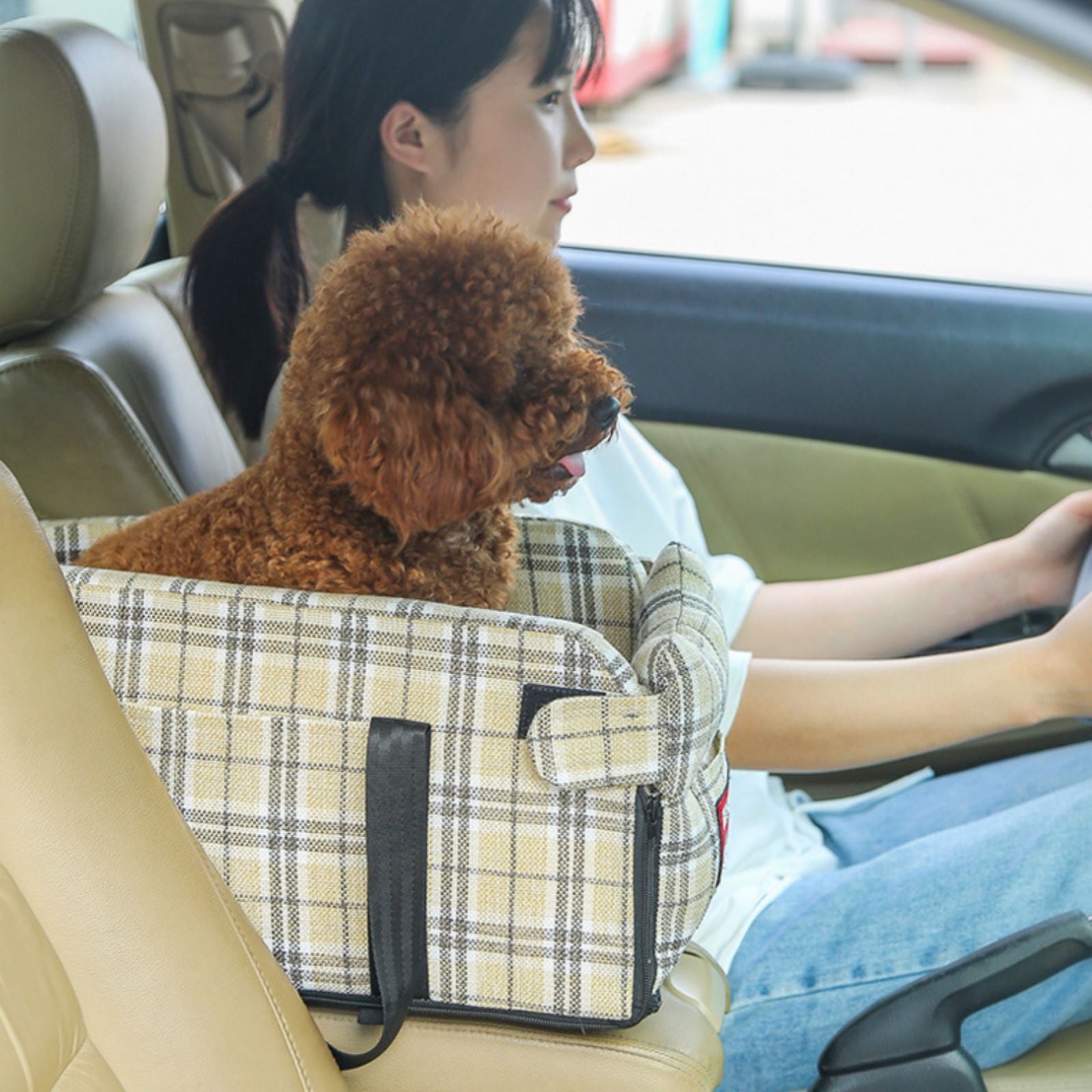 Generic Dog Car Seat for Small Dogs,Center Console Seat for Puppy,Anti-Collapse Pet Car Seat with Soft Cushion Safety Belt, Portable Car Armrest Seat