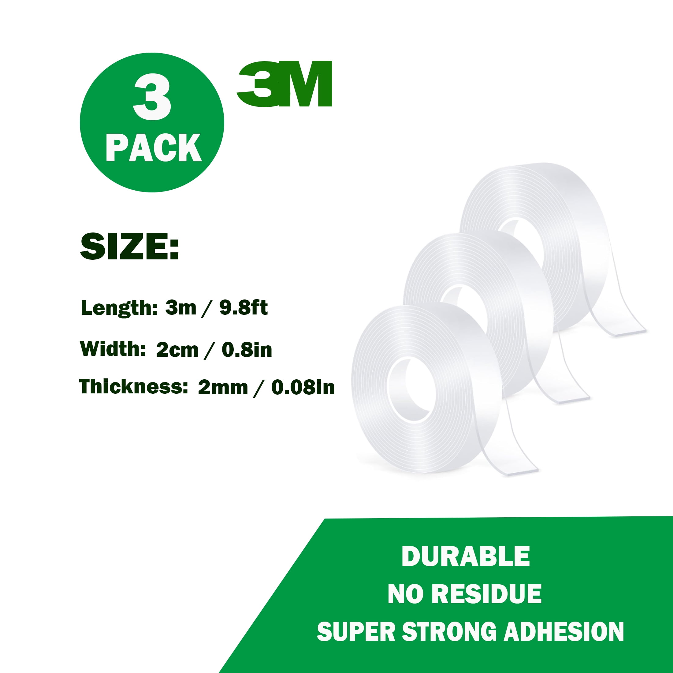 Generic Double Sided Tape Heavy Duty Nano Adhesive Strips 3 Pack 3 Meter