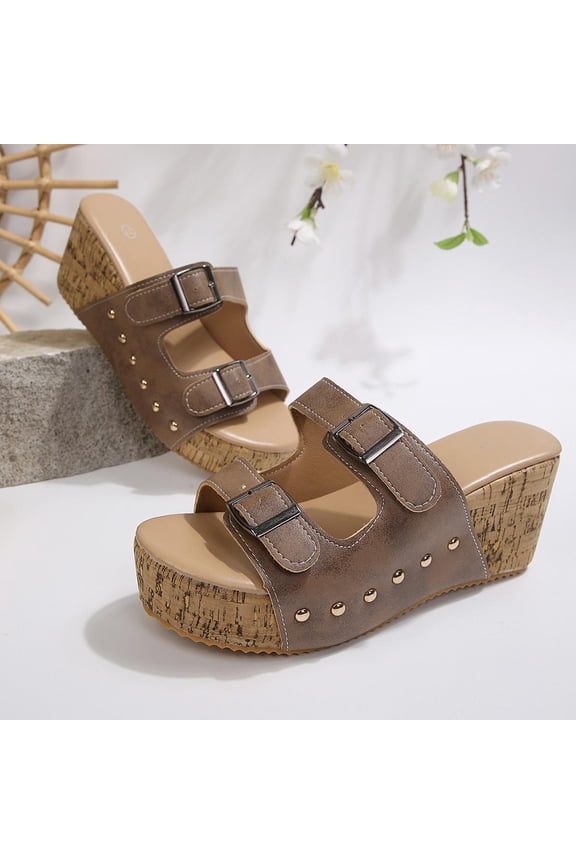 Double Strap Wedge Sandals for Women, Platform Espadrilles with Cushioned Footbed and Slip-On Style for Beach Walks