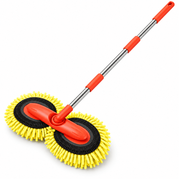 Generic Dual-Head Chenille Car Wash Mop, Extendable Handle, 50.4 in, Yellow