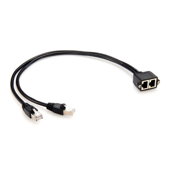 Generic Dual Ports RJ45 Cat5e Male to Female Extension Cable Combined RJ45 8P8C LAN Ethernet Network Screw Panel Flange Chassis Cable