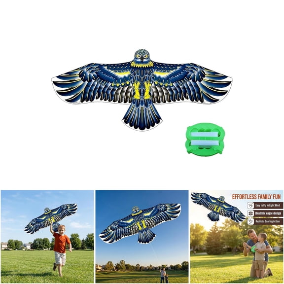 Generic Eagle Kite with 30m Line Handle, Large Realistic Eagle Shape Kite for Scaring Birds, Blue, Polyester Material