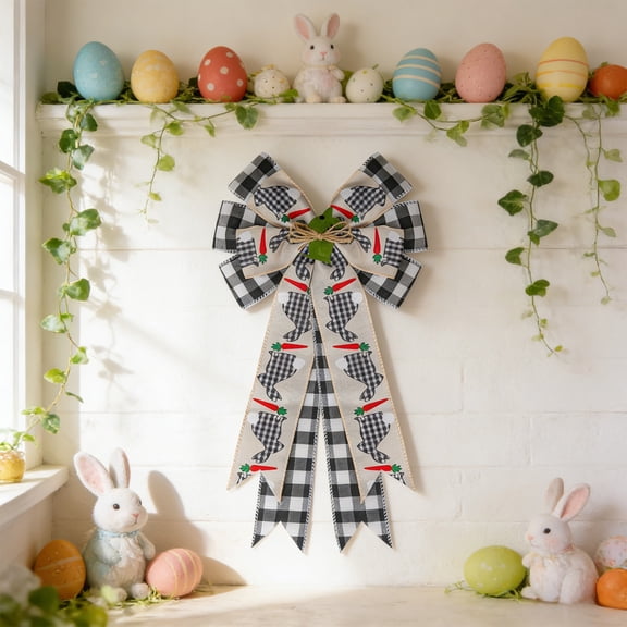 Generic Easter Bow Decor for Wreaths Rainbow Eggs and Rabbits Bowknot Burlap Bows Tree Topper Wall Decorations Spring Easter Party Indoor Outdoor Home Decor Supplies
