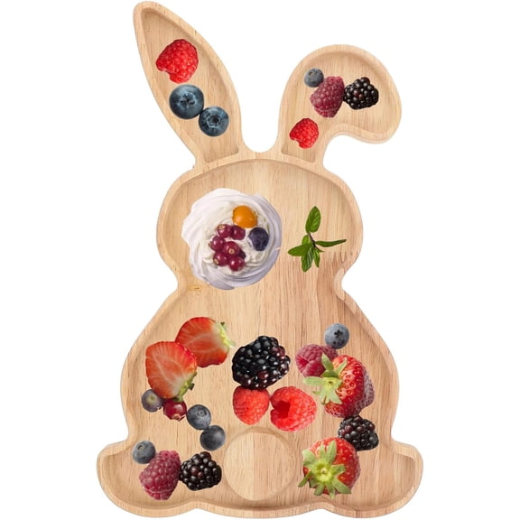 Generic Easter Rabbit Shaped Wooden Tray Easter Charcuterie Board Bunny Shaped Cutting Board for Snacks, Fruits, Holiday Parties, Rustic Farmhouse Decor