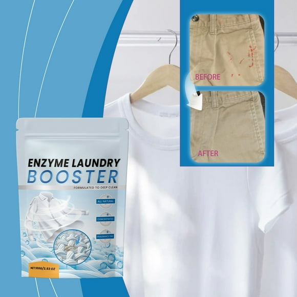 Generic Enzyme Laundry Booster Odor Remover - Unscented Clothes Stain Cleaner Powder, Natural Deodorizer with Bio Active Enzymes, Detergent Additive Eliminator for Sweat, Oil, Blood