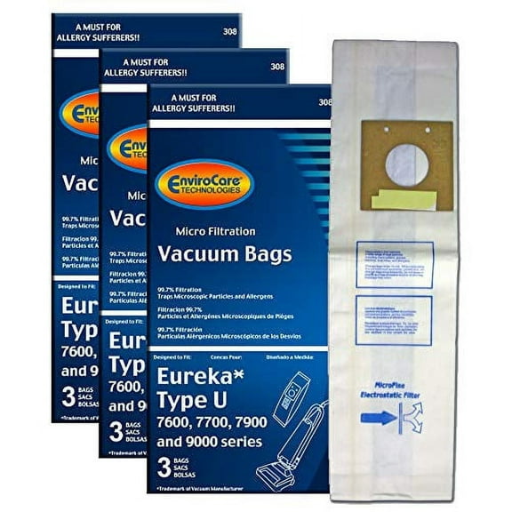 EnviroCare Replacement Micro Filtration Vacuum Cleaner Dust Bags for Eureka Bravo and Powerline Style U Upright 9 Bags