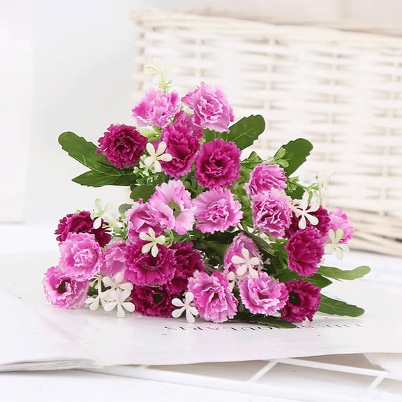 Generic Exquisite Artificial Floral Arrangement Silk Flower Branches Carnation with Leaf Fake Plants Blossom for Outdoor Wedding Home