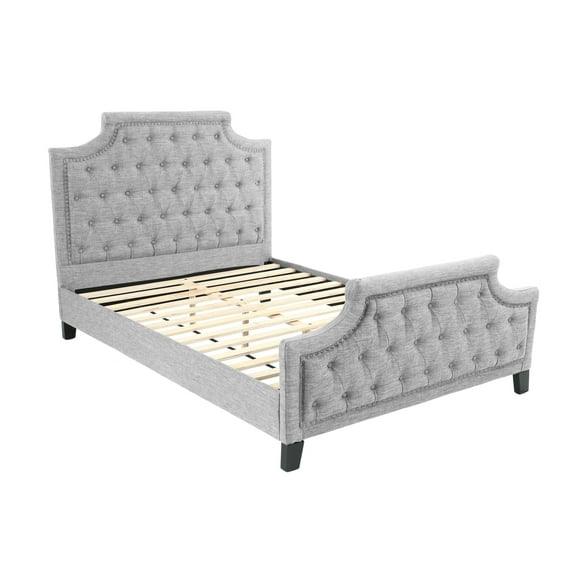 dokea FULL Bed in Gray - Polyfiber Fabric, Wood Frame - 50"H x 28"H