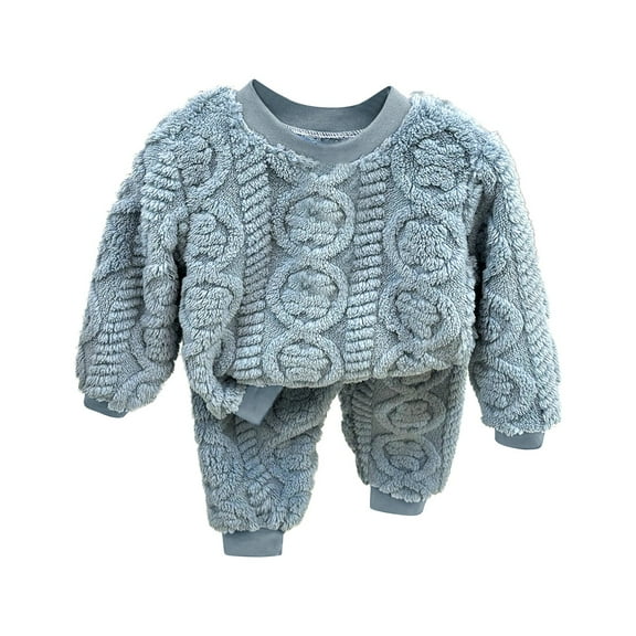 Generic Fall Clothes Sleepwear Autumn Winter Solid Color Children's Sleepwear Set Home Clothes For Boys And Girls Medium And Small Thick Warm Sleepwear(5-6 Years,Blue)