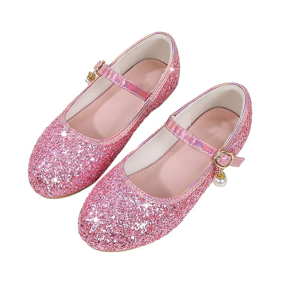 Generic Fall Fashion 2024 Flower Girls Dress Shoes Toddler Kids Wedding Party Low Heel Shoes Glitter Flat Shoes for Cute Breathable Clothes(12-12.5 Years,Pink)