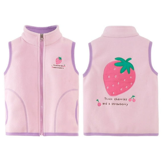 Generic Fall Tops for Little Child Toddler Girl Strawberry Patterned Patchwork Vest Vest Zipper Top Coat for 1 To 6 Years Autumn Winter Coat