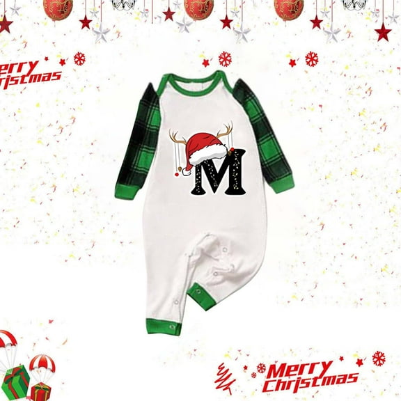 Generic Family Christmas Long Sleeve Sleepwear Set Red And Green Plaid Family Christmas Pajamas Family Matching Christmas Pajamas Set With Letter M Print For Parents And Children