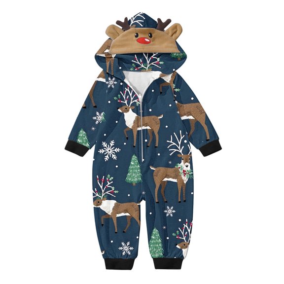 Generic Family Christmas Pajamas Matching Sets Christmas Jammies for Family Holiday Jumpsuit Sleepwear Set Long Sleeves Pant Snowflakes Santa New Year Xmas (18 Months,Navy-D)