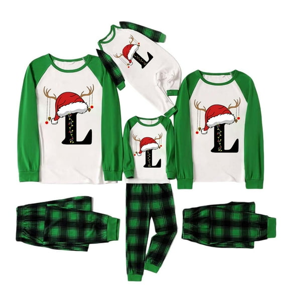 Generic Family Christmas Pajamas Matching Sets Soft Long Sleeve for Womens Mens Kids Pjs Family Sleepwear Holiday Lounge Sets Christmas PJ's Letter Print Top and Plaid Pants Jammies Sleepwear