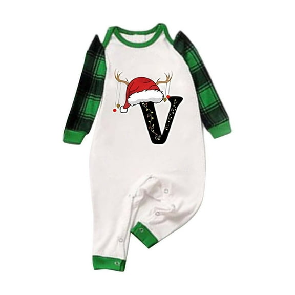 Generic Family Matching Outfits Fall Baby Family Matching Christmas Pajamas Set with Letter V Print for Parents and Children Long Sleeve Holiday Warm Sleepwear(24 Months,A-Green)