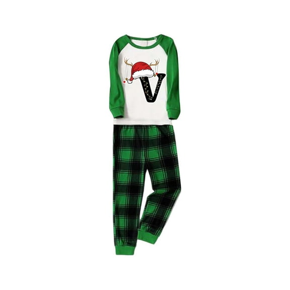 Generic Family Matching Outfits Fall Baby Family Matching Christmas Pajamas Set with Letter V Print for Parents and Children Long Sleeve Holiday Warm Sleepwear(5-6 Years,B-Green)