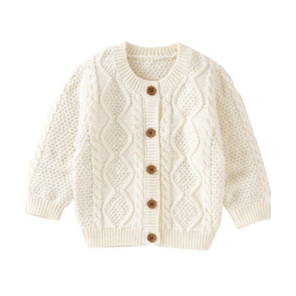 Generic Fashion Baby Girl Boy Knit Cardigan Sweater Warm Pullover Tops Toddler Solid Outerwear Jacket Coat Outfit Clothes for Casual Soft Comfortable Clothing(9-12 Months,White)