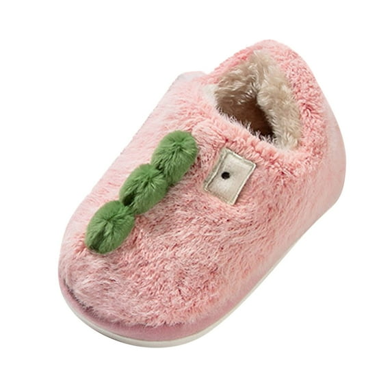 Generic Fashion Cute Autumn And Winter Boys And Girls Slippers Flat Bottom Round Toe Soft And Comfortable Warm Solid Color Dinosaur Shape Autumn Winter Clothes（4-4.5 Years Pink）