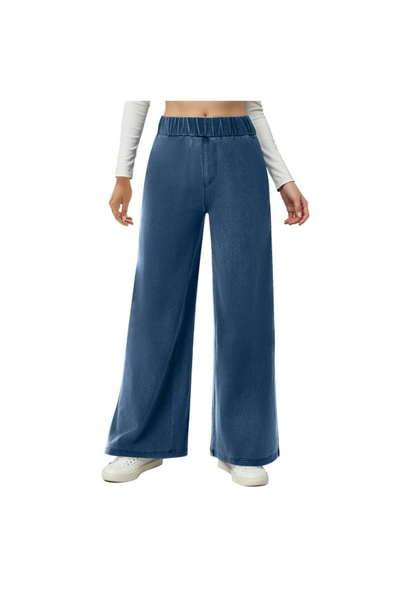 Fashion Wide Leg Jeans for Women Elastic High Waisted Pull On Baggy Denim Pants