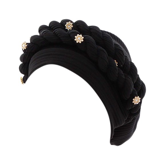 Fashion Women Beading Braid Hat Ruffle Cancer Wrap Cap Sleep Caps Satin Lined Hair Bonnets