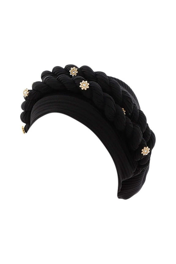 Fashion Women Beading Braid Hat Ruffle Cancer Wrap Cap Sleep Caps Satin Lined Hair Bonnets