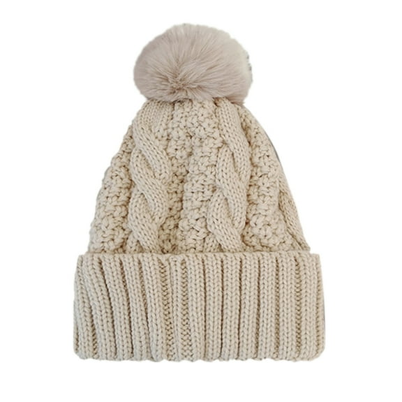 EnJoCho Female Retro Pom Pom Knit Hat Ladies Chic Pom Pom Beanie Women's Autumn Winter Solid Color Thickened Warm Dough Thick Thread Knitting Hat With Wool Gender-Neutral Knit Head Warmer