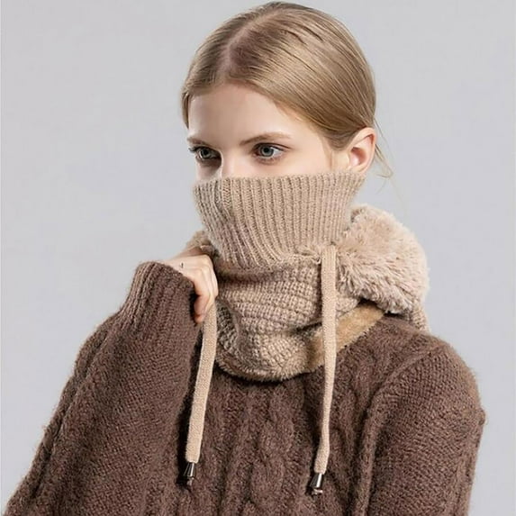Generic Female Faux Fur Lined Balaclava Beanie Winter Knitted Hat Warm Cycling Ski Women Windproof Hood Heavyweight Thermal Men And Women Knit Beanie