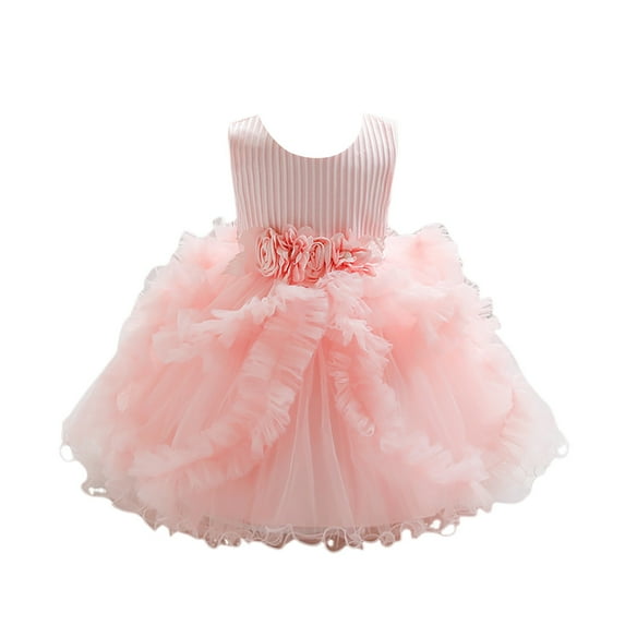 Generic First Year Dress Dress Girls Dress Children Dress Birthday Party Dress Skirt Autumn Winter Clothes for Catwalk Performance Holiday Party Wedding Christmas(6-12 Months Pink)