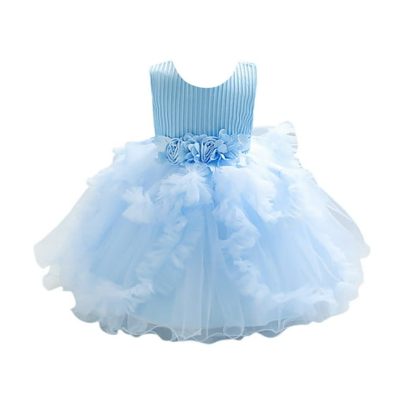 Generic First Year Dress Dress Girls Dress Children Dress Birthday Party Dress Skirt Autumn Winter Clothes for Catwalk Performance Holiday Party Wedding Christmas(6-12 Months Blue)