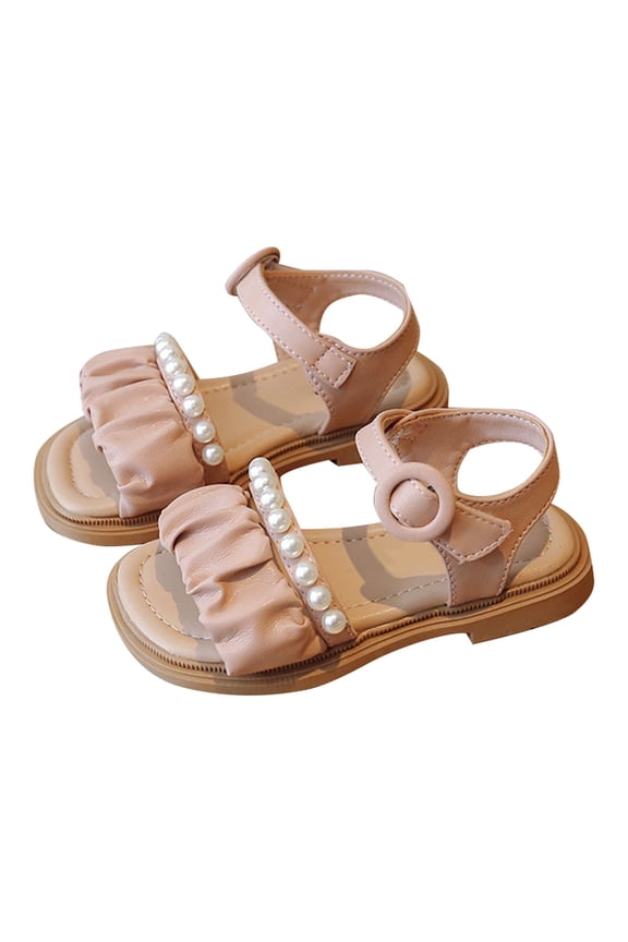 Flatform Wedge Open Toe Sandals Girls' Sandals Summer Children's Soft Sole Shoes Pearl Summer Shoes for Girls Size 2
