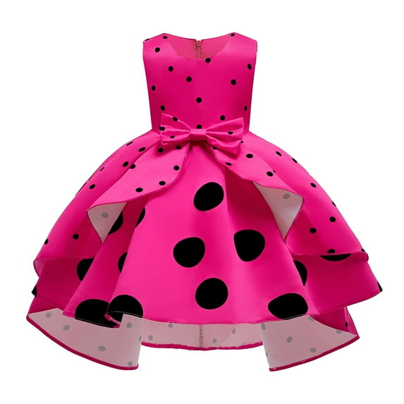 Generic Flower Girl Dress Toddler Kids Child Girls Sleeveless Dot Print Princess Pageant Gown Party Wedding Dress for Evening Formal Dance Gowns (7-8 Years,Hot Pink)